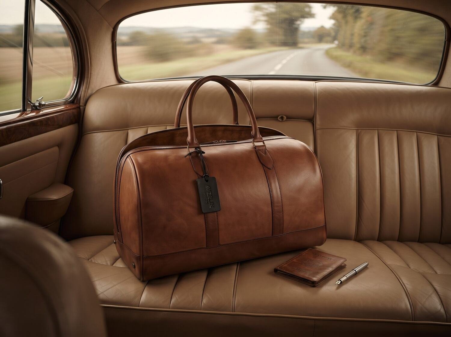 The Averlin Weekender on a car seat